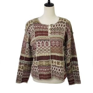 Vintage 90's Fair Isle Patchwork Wool Blend Henley Sweater Sz M Granola